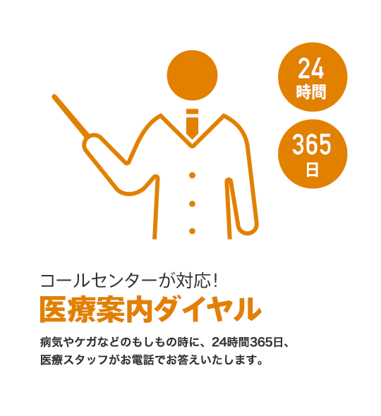 [コールセンターが対応！]医療案内ダイヤル 病気やケガなどのもしもの時に、24時間365日、
医療スタッフがお電話でお答えいたします。